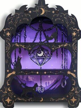 Celestial Gothic Shadow Box Shelf – Ornate Cut‑Out Design – 15.7” x 11.8” – New